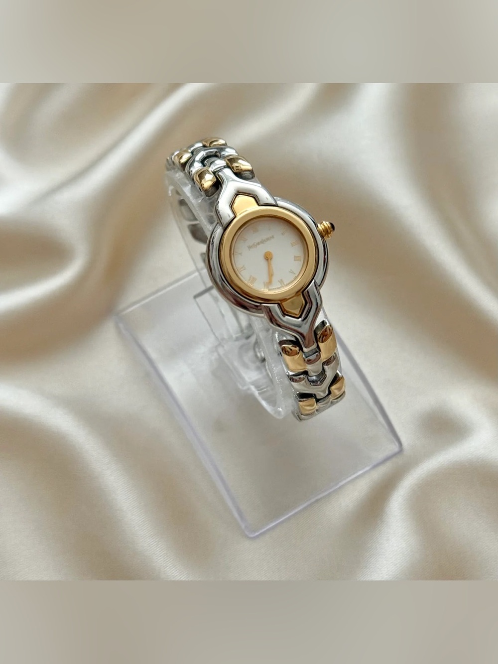 AUTHENTIC RARE VINTAGE YVES SAINT LAURENT DAINTY TWO-TONED WATCH - Picture 4 of 7